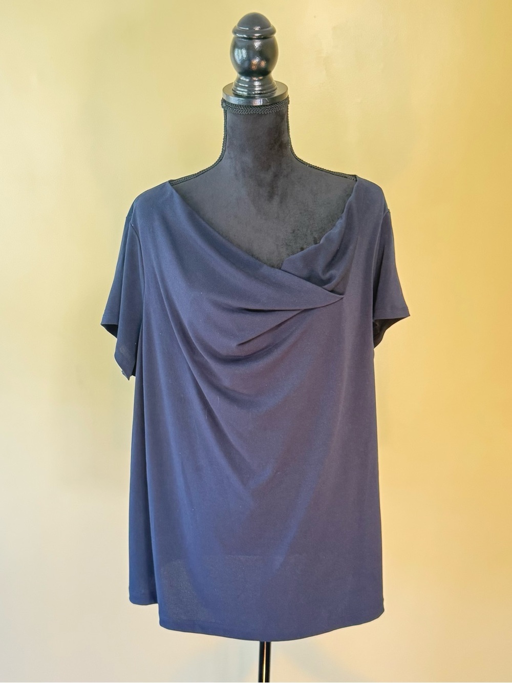41 Hawthorn Navy Midnight Blue Asymmetric Draped Neck Blouse Top 2X